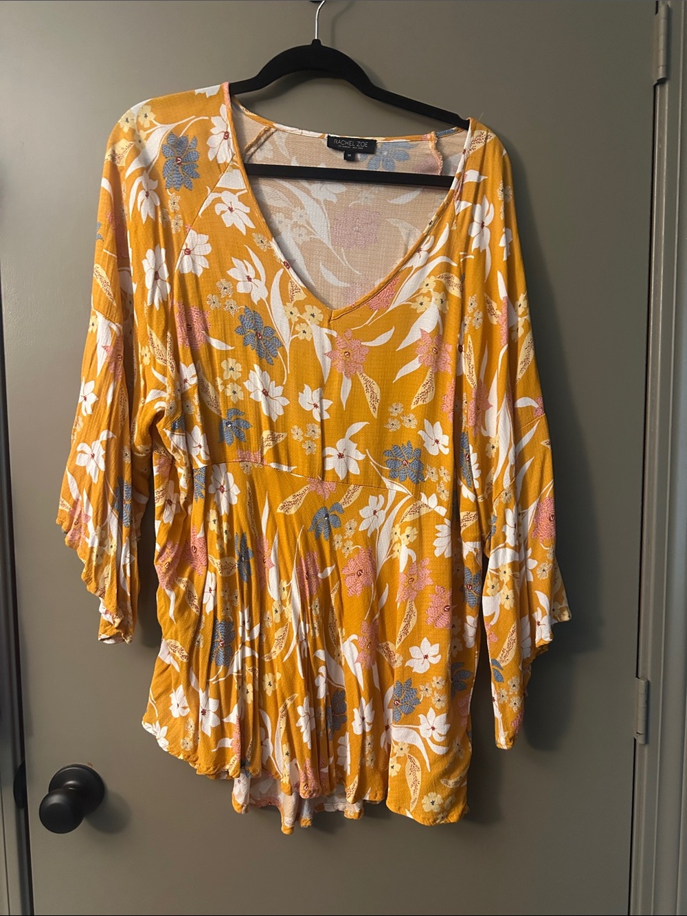 Rachel Zoe Mustard Floral V-Neck Peplum Tunic